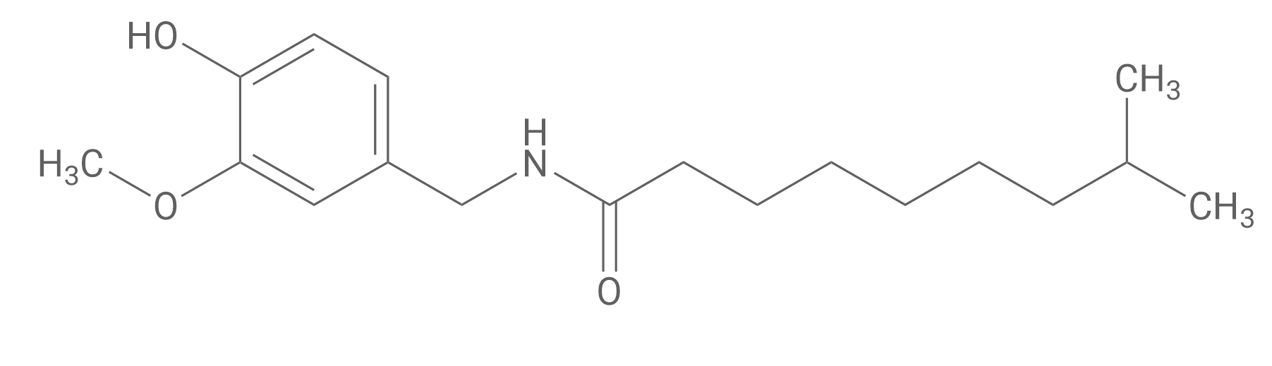 Strukturformel: aromatischer Ring mit OH- und OCH3-Substituenten, verbunden über Amidgruppe mit langer verzweigter Alkylkette